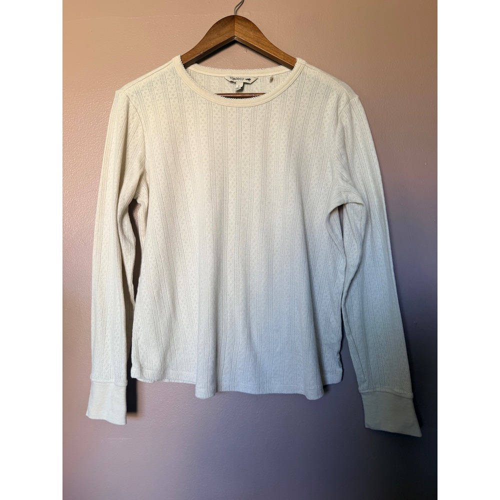 Toad&Co Size Large Ivory White Pointelle Long Sleeve Organic Cotton Knit Top Tee